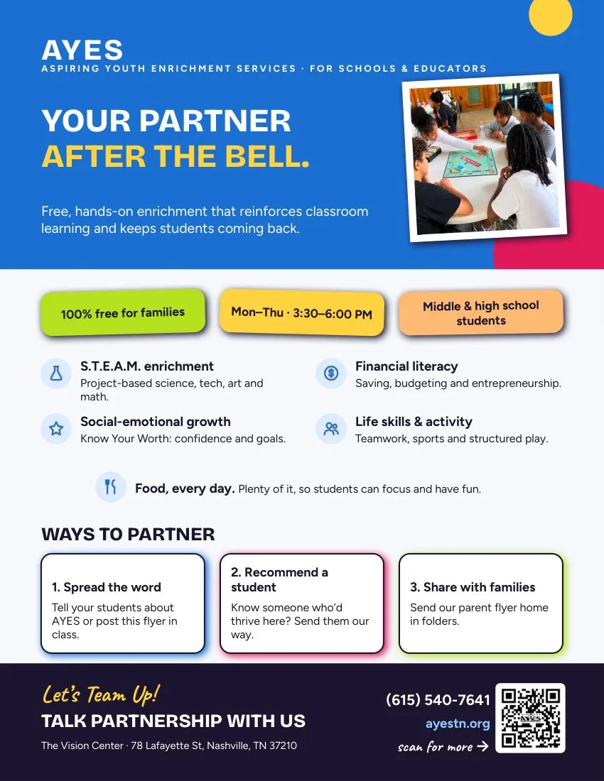 Preview of the flyer for schools & educators: Your partner after the bell.